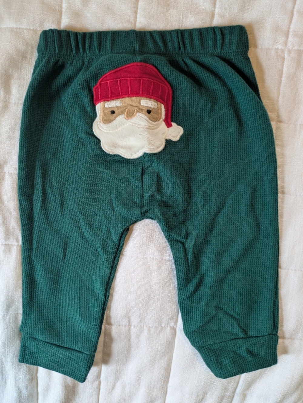 Carter's Green Knit Baby Pants with Santa Embroidery
